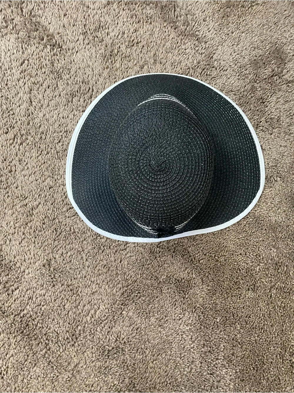 NWOT Wide Brim Straw Sun Hat - Black with White Trim with Bow Detail
